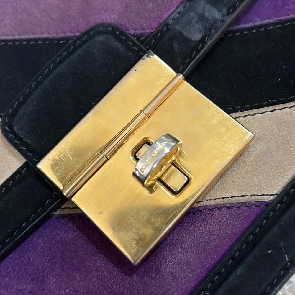 💕 Dolce & Gabbana black purple tan suede double handle satchel handbag 💕
